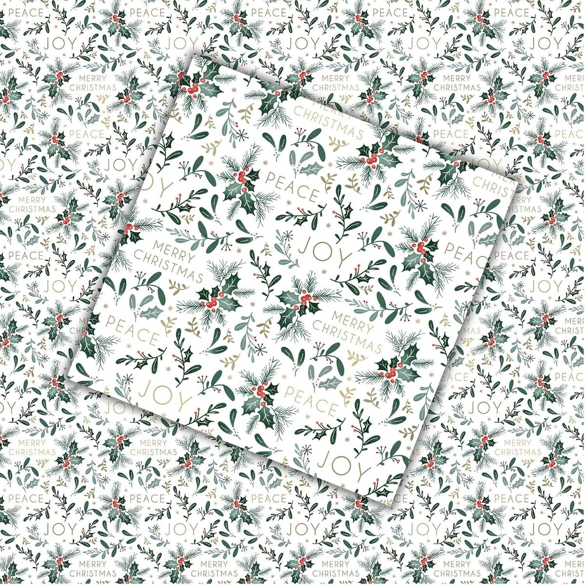 Pack of 8 Santa Snowflake Holly Christmas Gift Wrapping Paper Sheets
