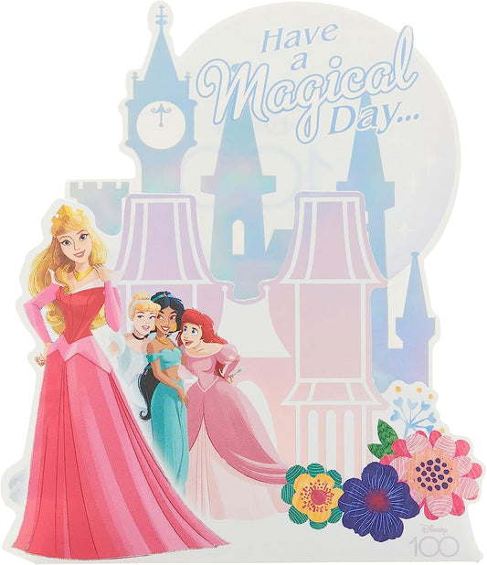 Disney 100 Pop-Up Castle Design, With Aurora, Cinderella, Jasmine, Ariel Birthday Card