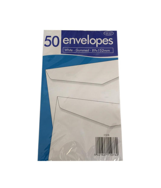Pack of 50 89x152mm White Gummed Envelopes
