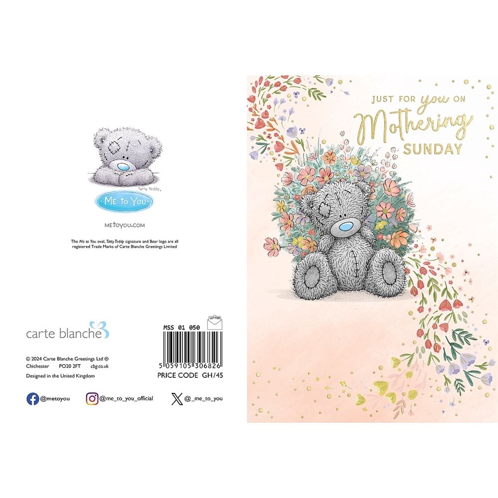 Bear Sitting Infront Of Flowers Mothering Sunday Mother's Day Card