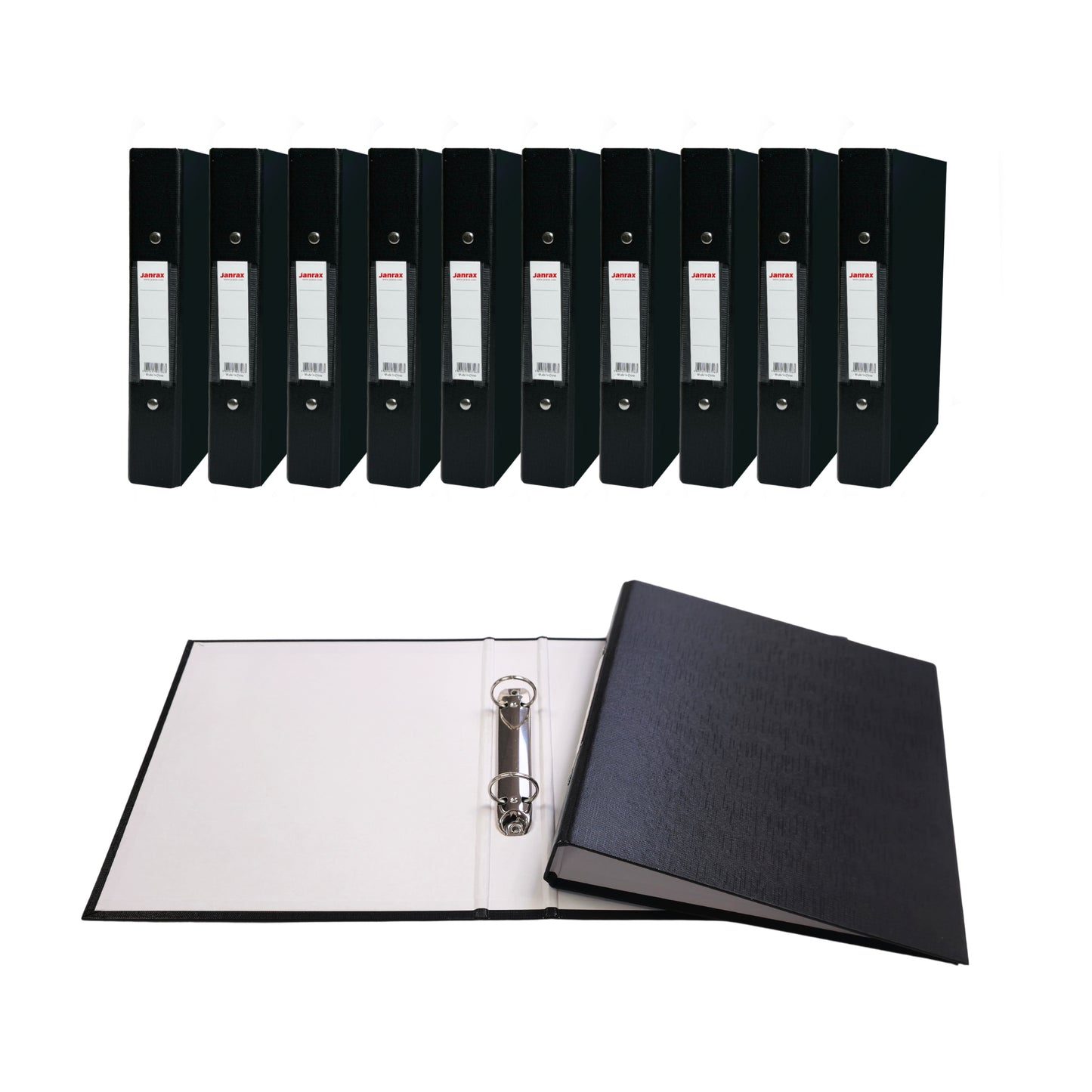Pack of 10 A5 Black Paper Over Board Ring Binders by Janrax