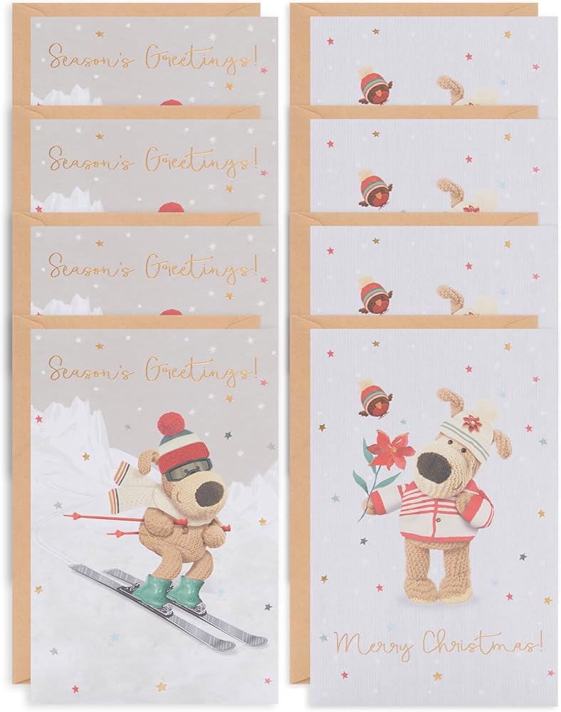 2 Cute Designs Boofle Multipack of 8 Christmas Cards for Him/Her/Friend