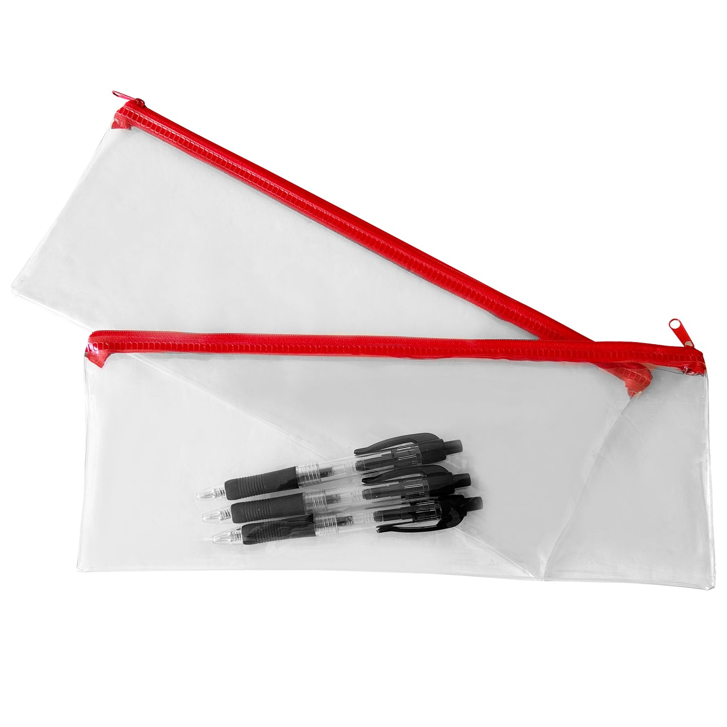 Pack of 2 Janrax 13x5" Red Zip Clear Exam Pencil Cases