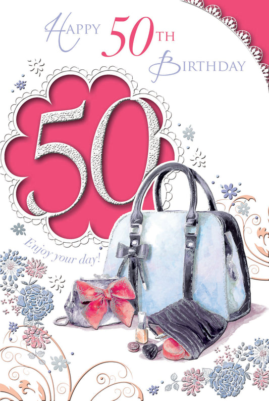 Happy 50th Birthday Purse Design Open Female Celebrity Style Card