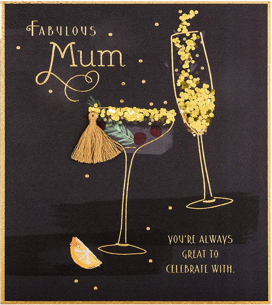 Christmas Card for Mum Contemporary Cocktail Design with Tassel Attachment 