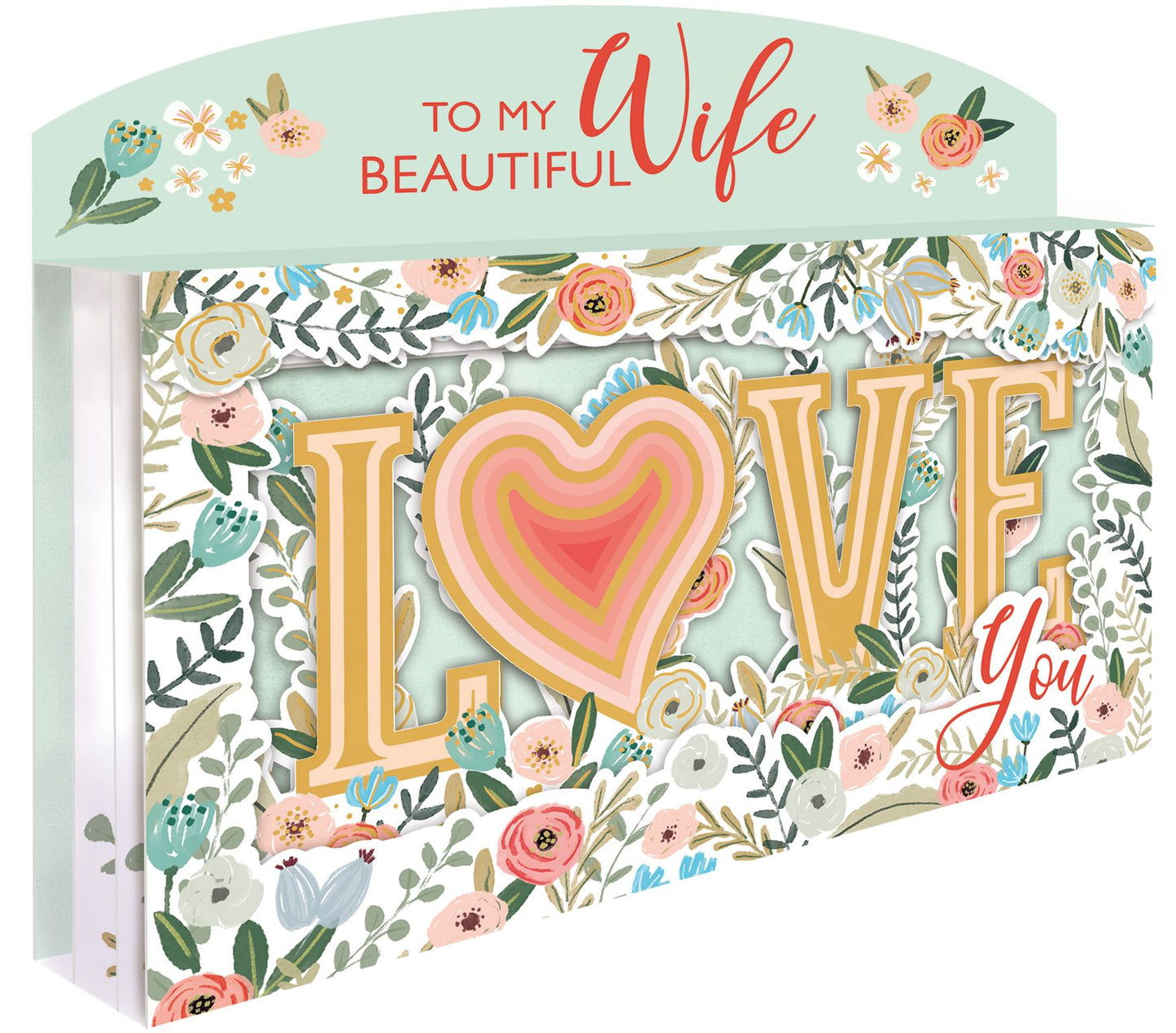 Lettering & Flowers Design I Love You Wife Birthday Blank Open Card