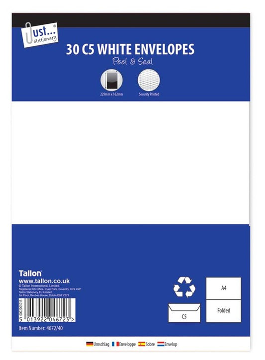 Pack of 30 C5 Peel & Seal White Envelopes