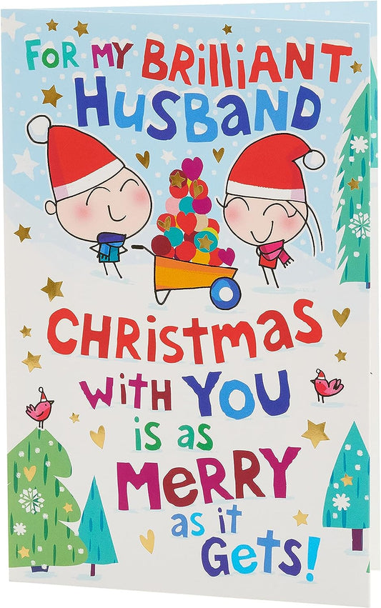 Husband Christmas Card Sweet Cartoon Couple Design 