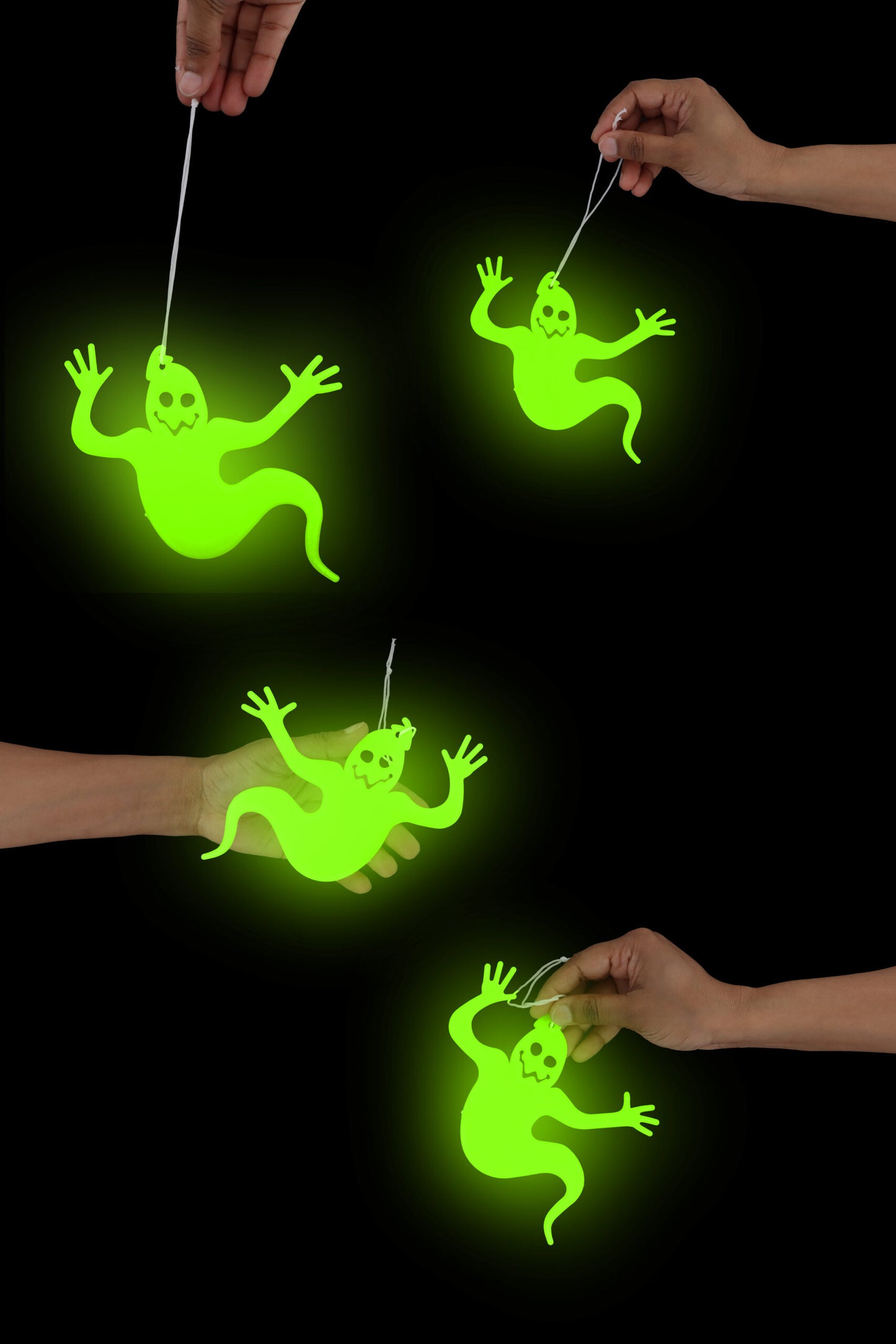 Pack of 3 Glow in the Dark Hanging Ghosts - Haunted House Halloween Decoration Trick or Treat Party Bag Fillers