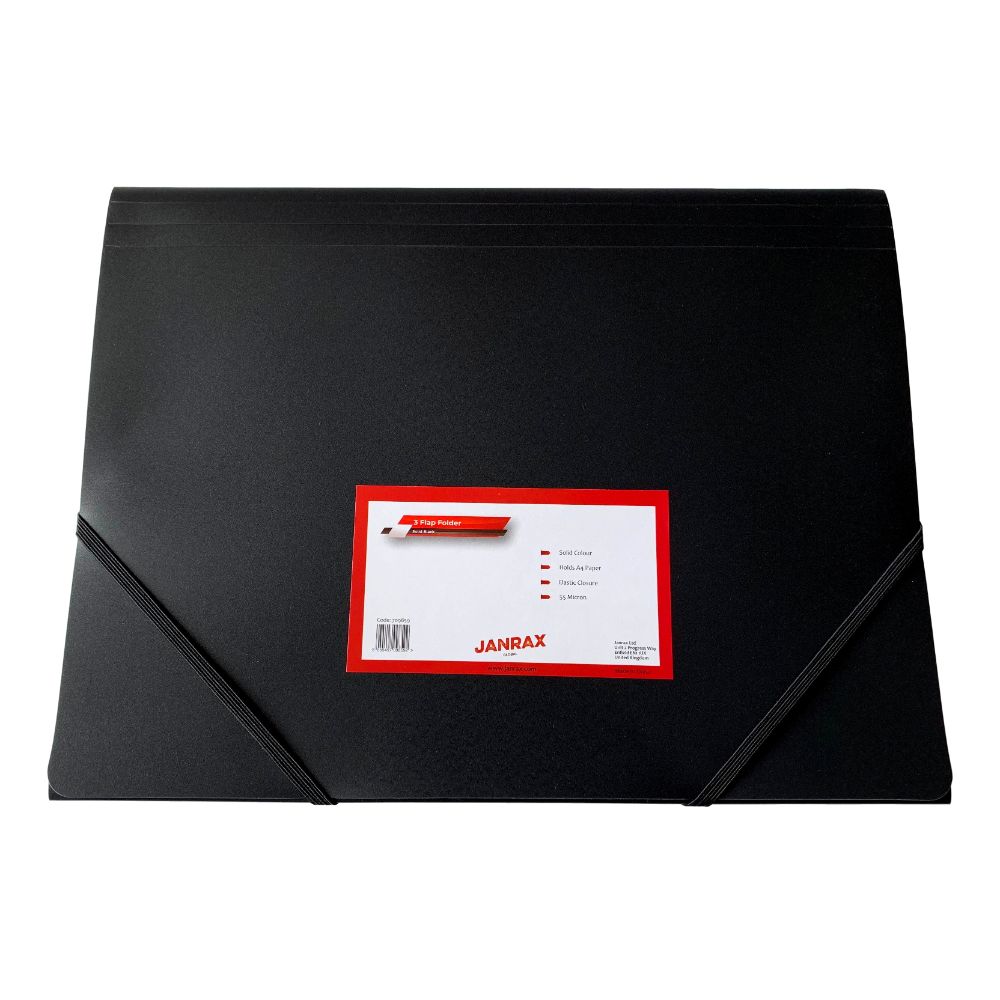 Pack of 12 A4 Black 3 Flap Folders with Elasticated Closure