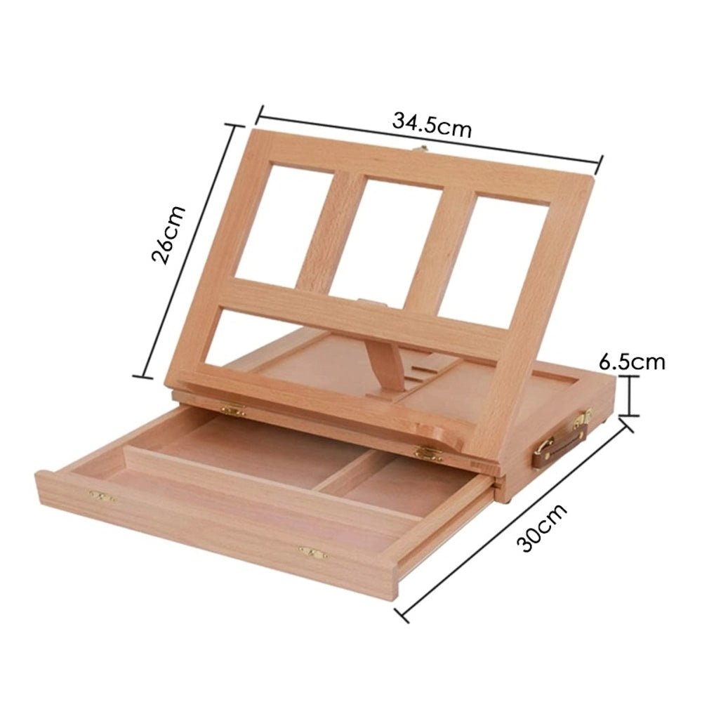 Desktop Art Beech Wood Painting Stand Display Easel with Storage 34.5 x 26 x 6.5cm