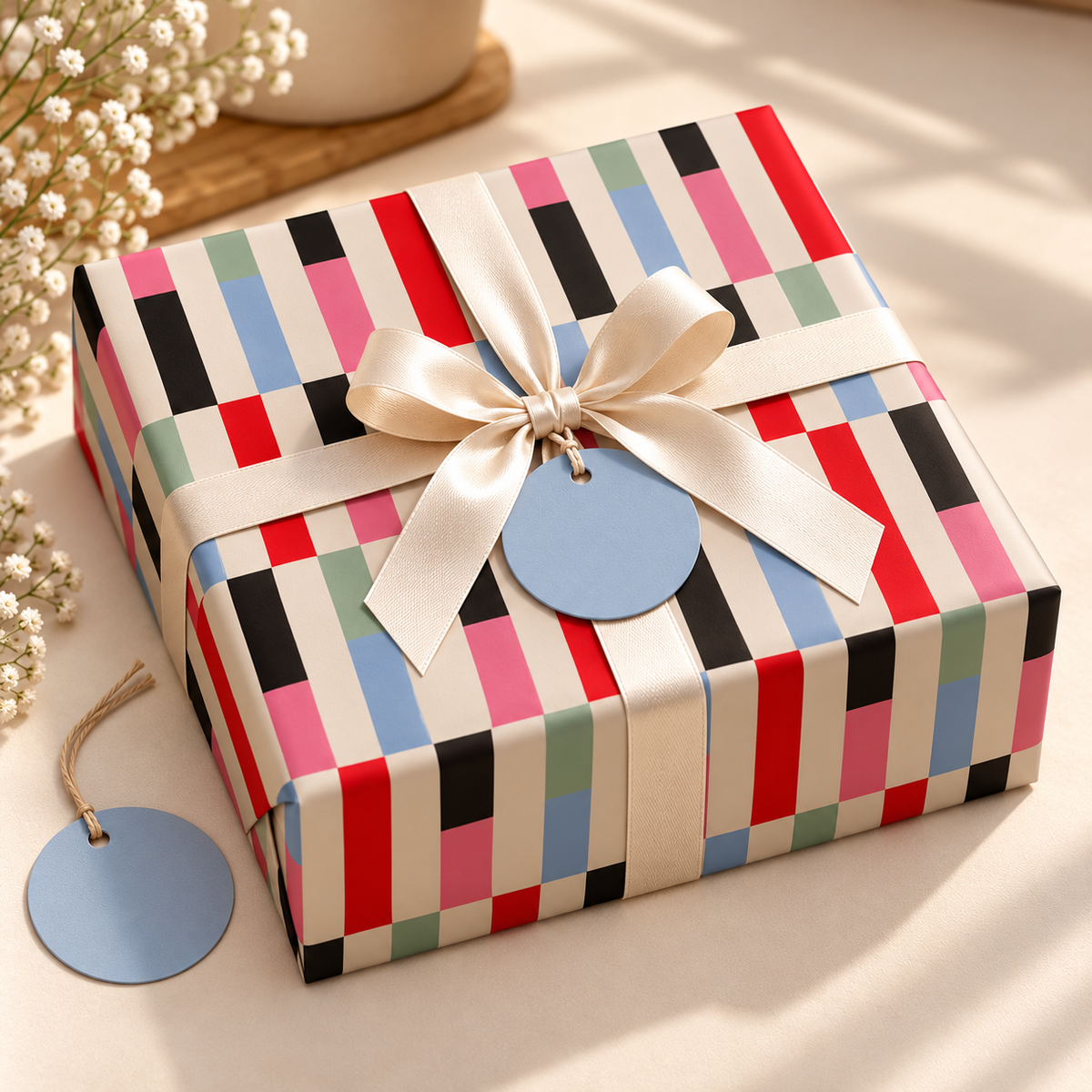 Pack of 2 Confetti Collumns Design 50 x 70 cm Gift Wrap Sheets with 2 Tags - Christmas Birthdays Kids Party Holiday Gifting