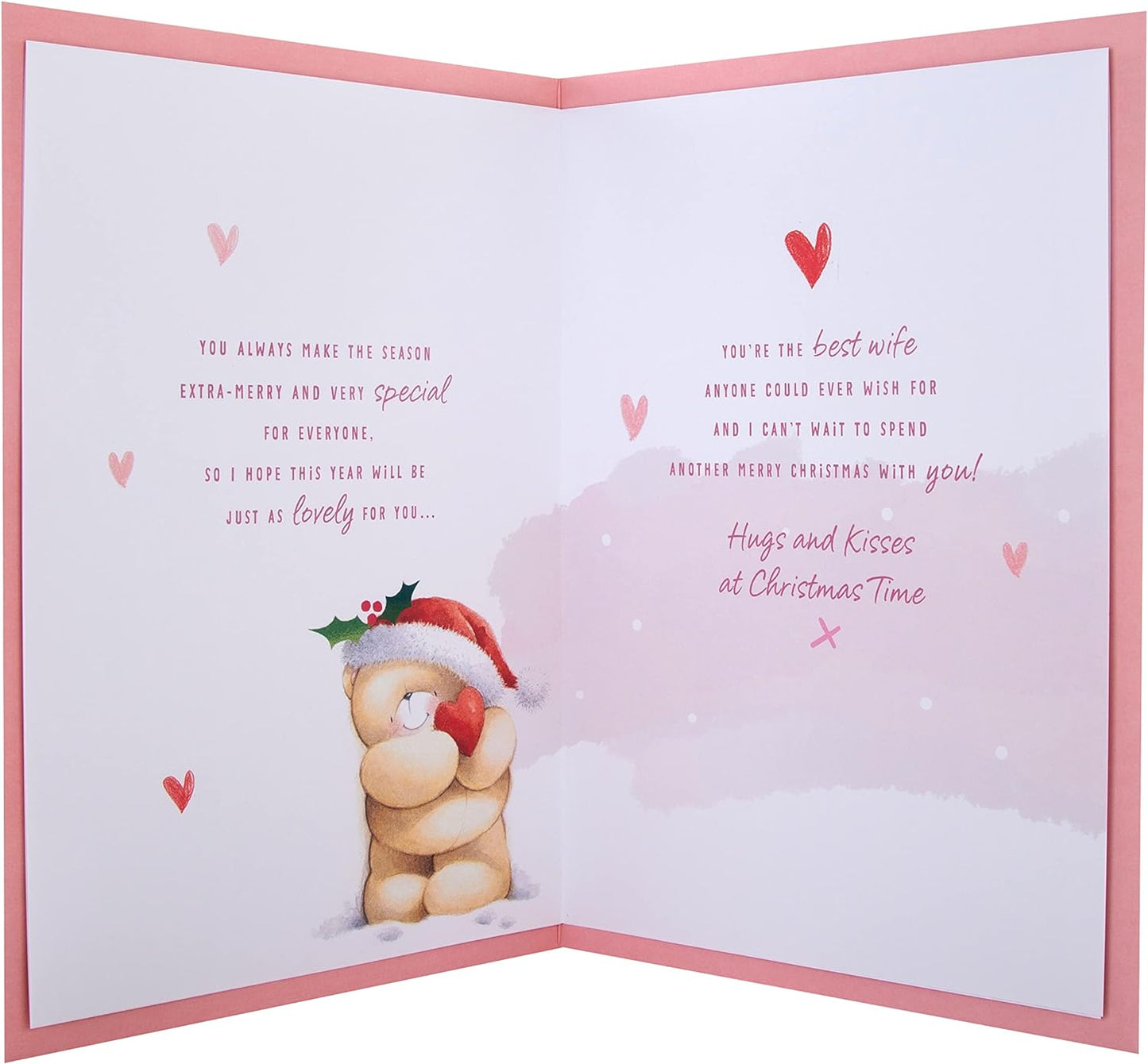 Cute Forever Friends Bear in Wreath Design Boxed Christmas Card for Wife