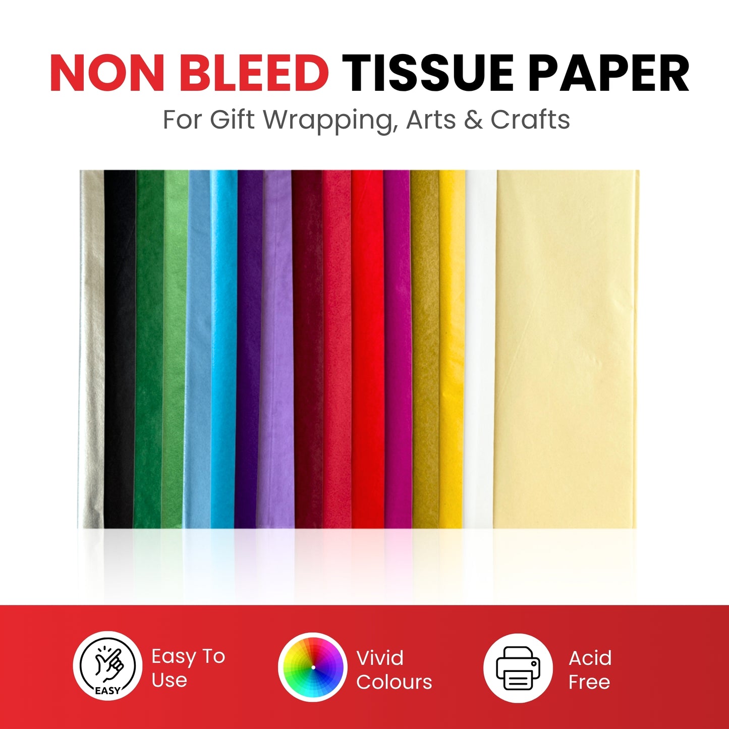 Pack of 30 Assorted Coloured Acid Free 50 x 70cm Tissue Paper Sheets
