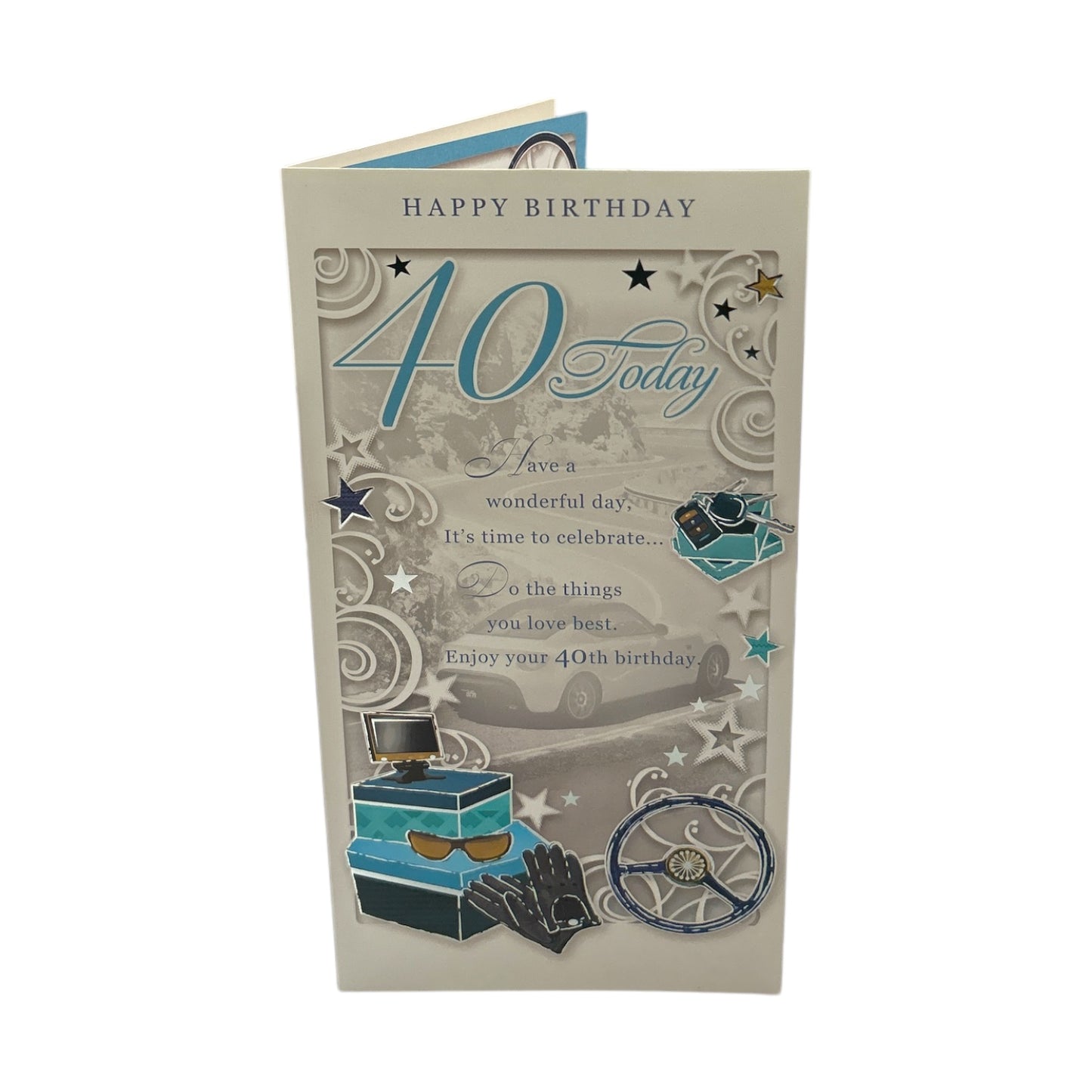 Age 40 Male Car Design Opacity Birthday Card