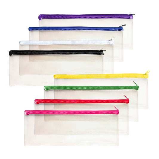 Pack of 36 Janrax 13x5" Assorted Colour Zip Clear Exam Pencil Cases