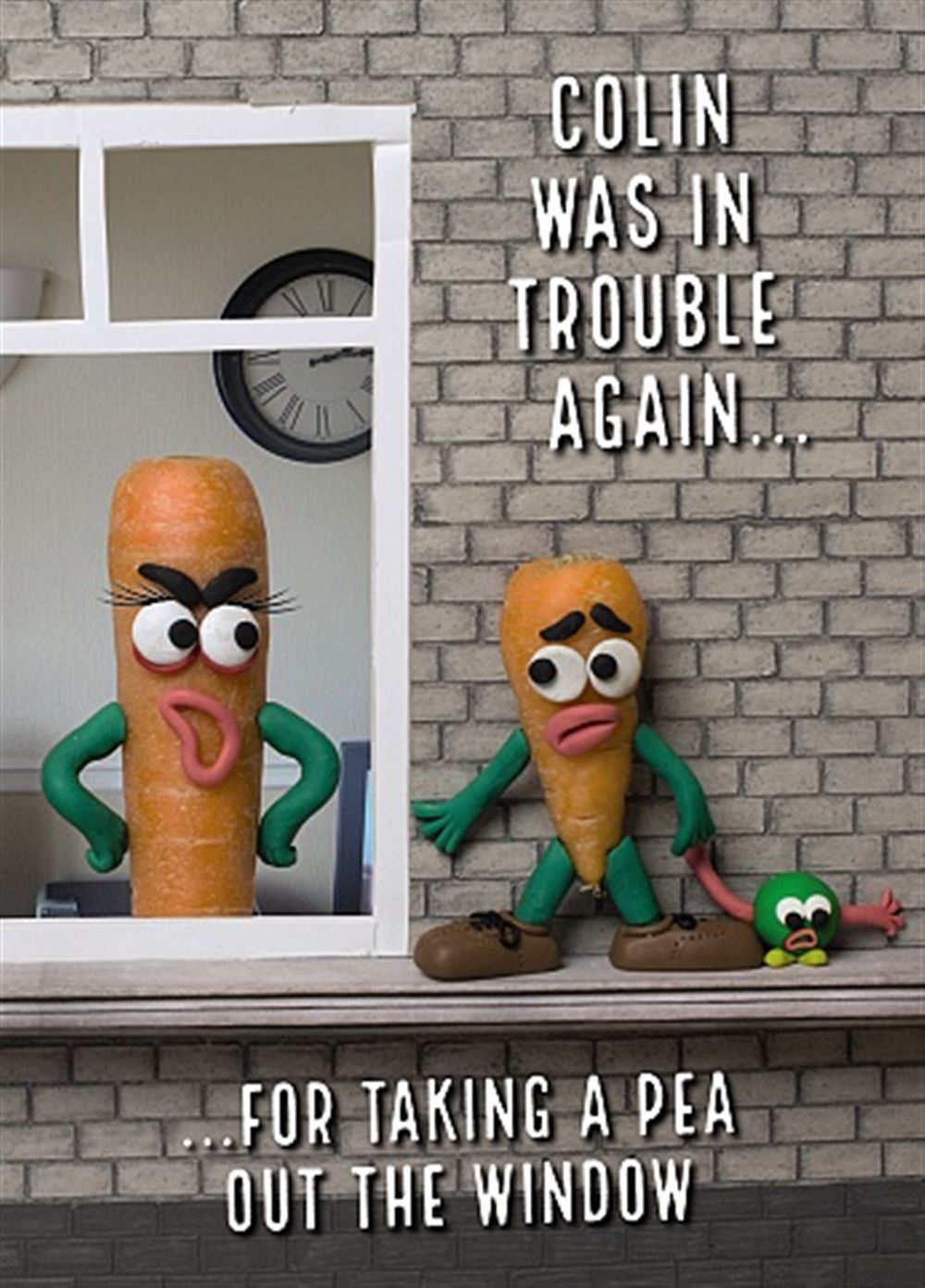 Pea Out Window Violent Veg Funny Humourous Quirky Blank Card For Birthday or Any Occasion