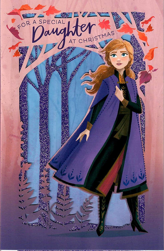 For Special Daughter Princess Anna Design Glitter Finished Christmas Card 