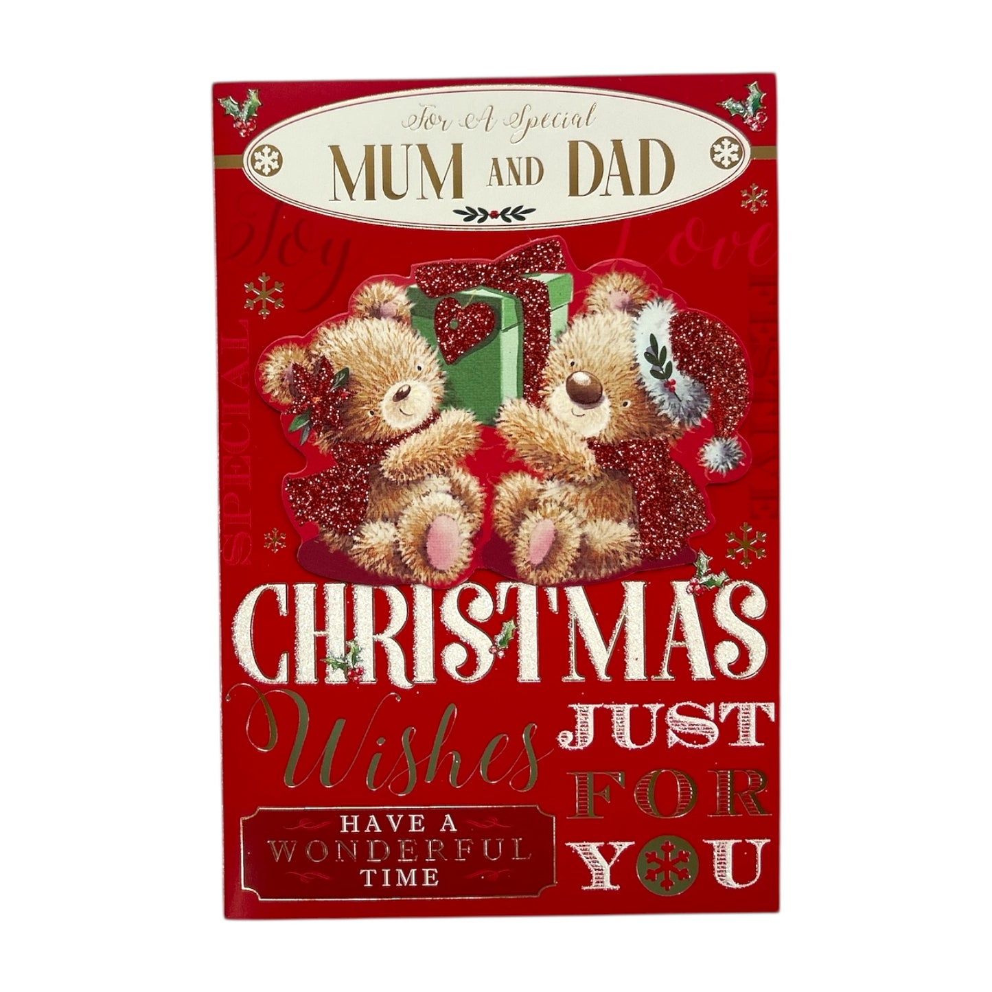 For a Special Mum and Dad Festive Teddy Bears Design Christmas Card