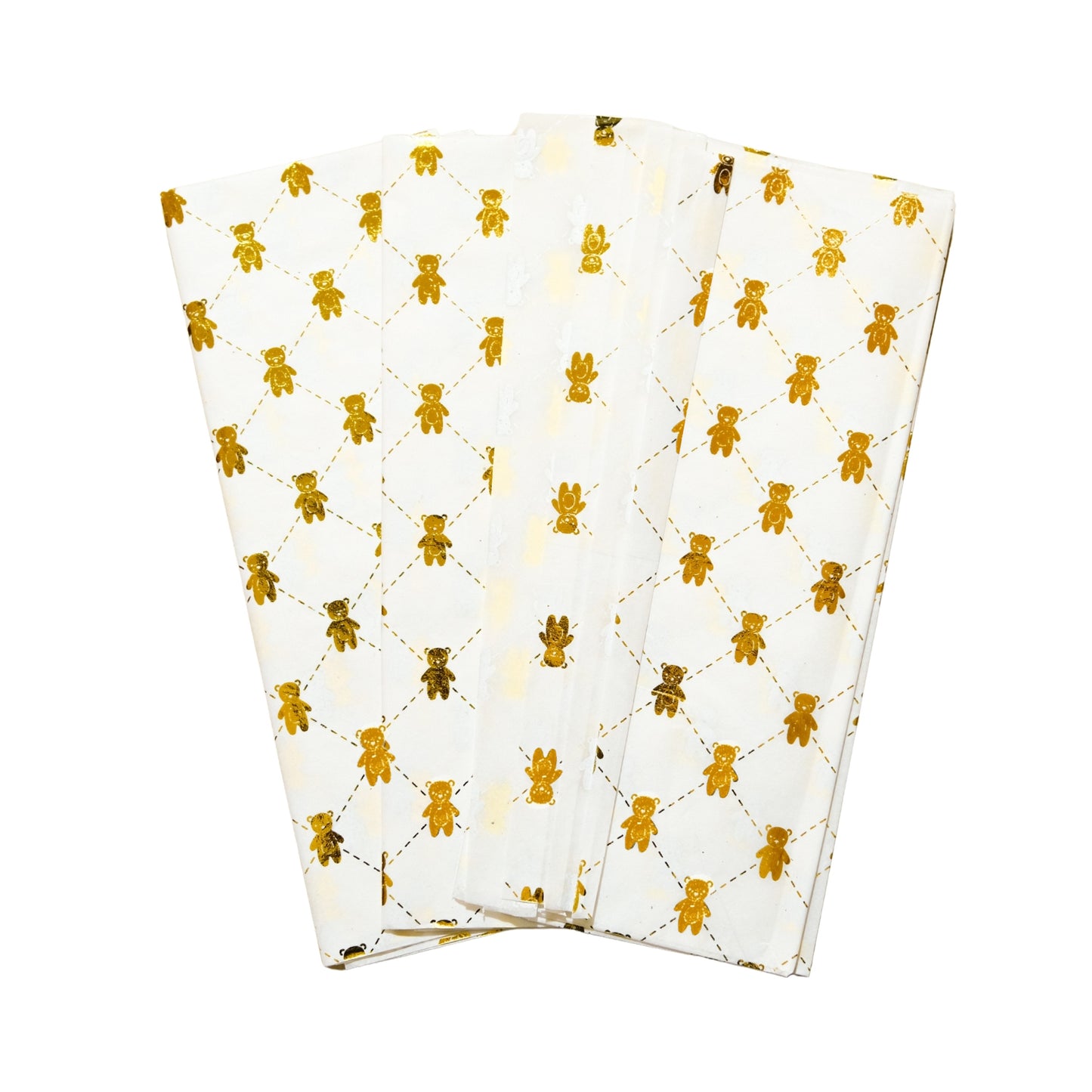 Pack of 10 Teddy Bear Luxury Gold Metallic Plastic-Free 18gsm Tissue Paper Sheets 50x70cm - Patterned Tissue Paper for Xmas, New Year, Party, Wedding, Birthday Packing Present Gift Box DIY Art Crafts