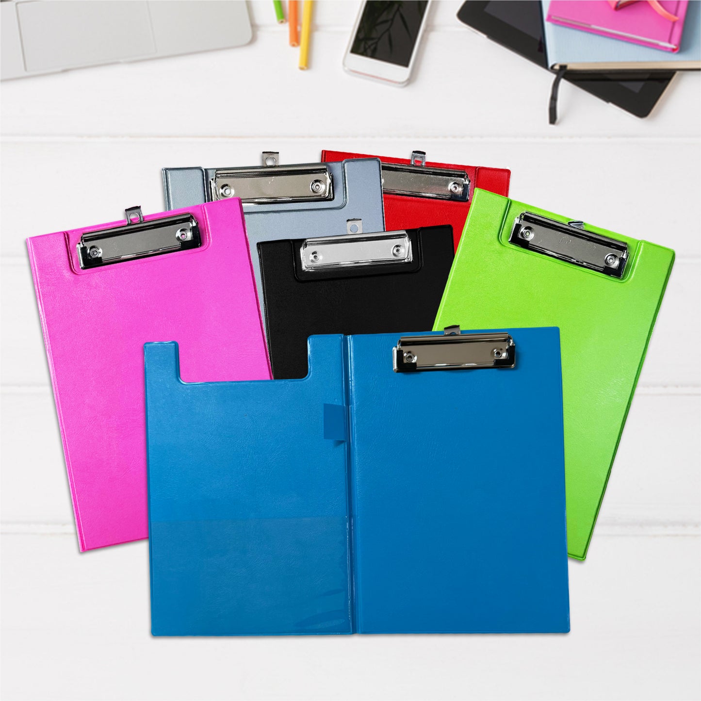 Pack of 6 A5 Neon Green Foldover Clipboards