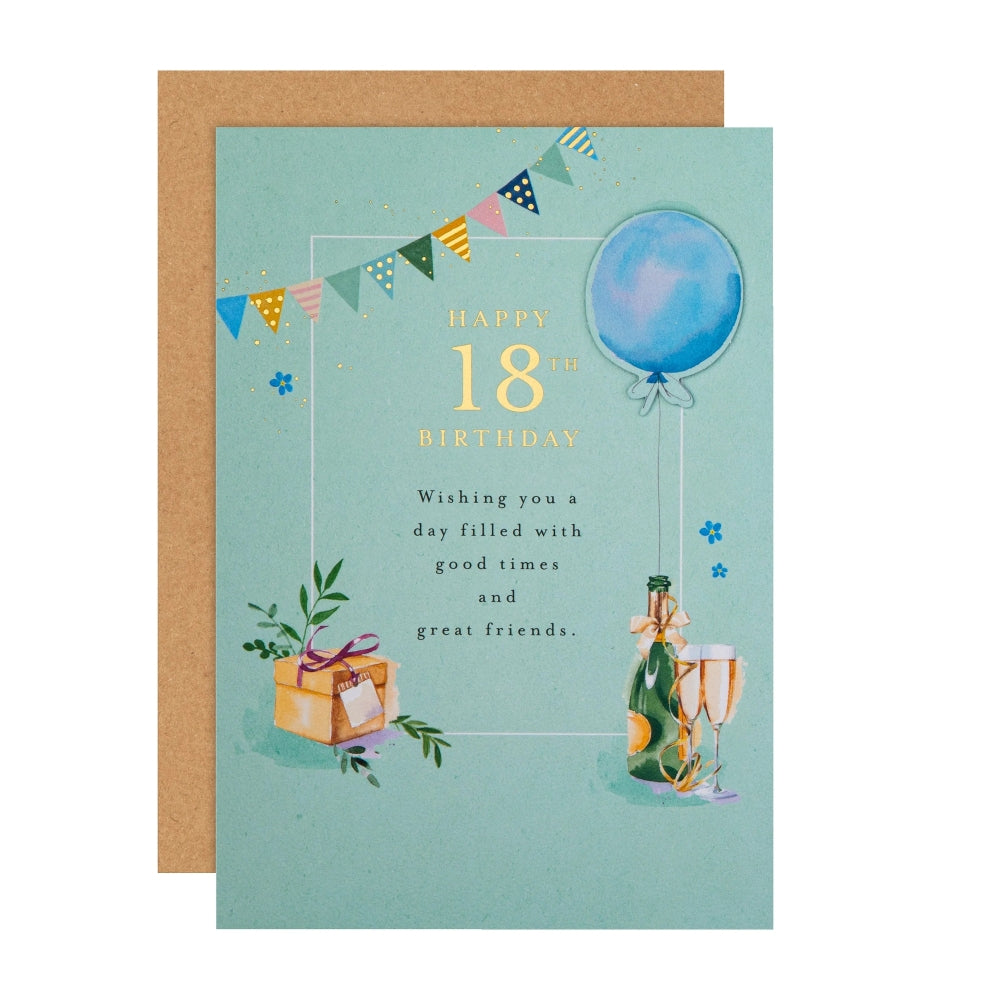 Champagne & Balloons Design 18th Birthday Card