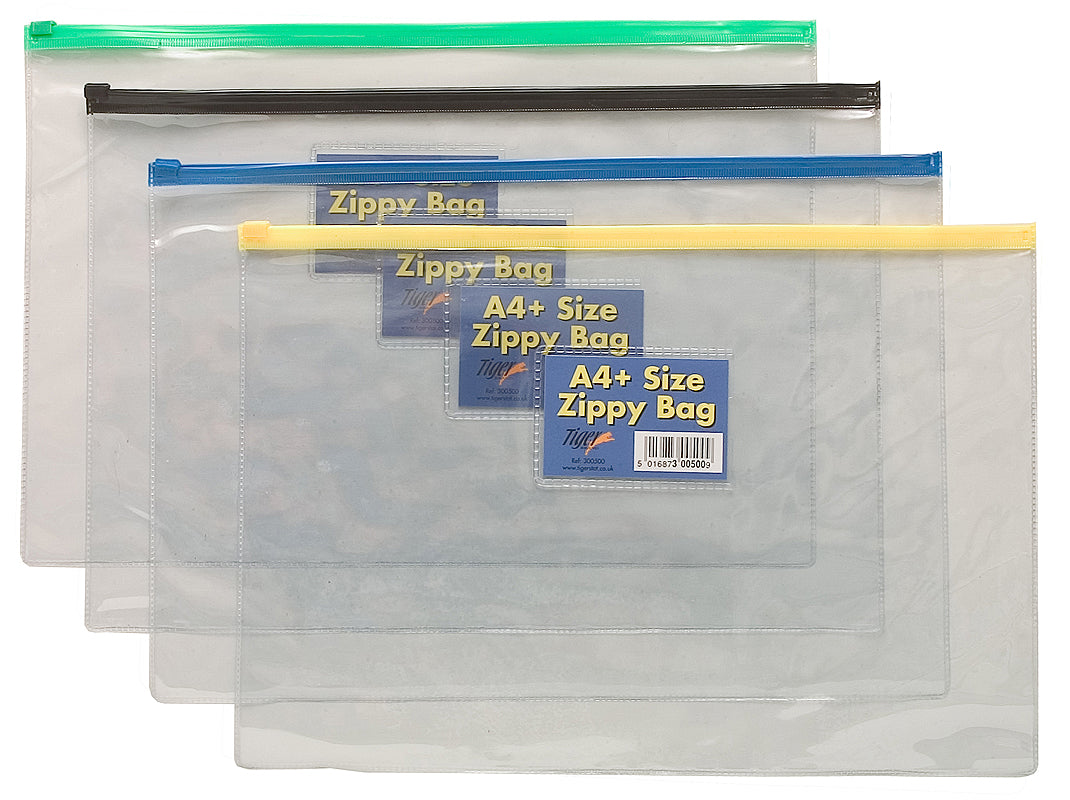 Pack of 12 Foolscap/A4+ Assorted Zippy Bags