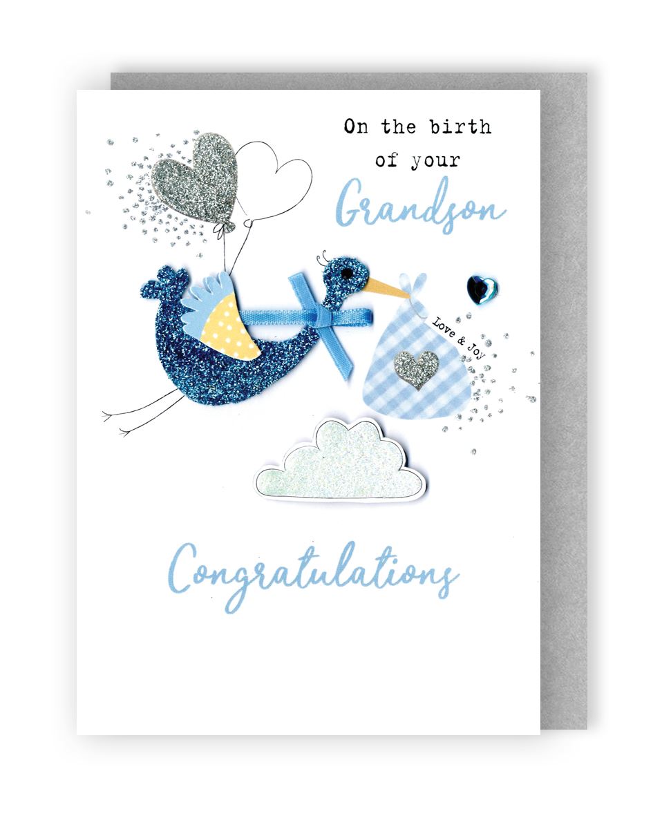 Blue Stork Birth Of Grandson Congratulations Card