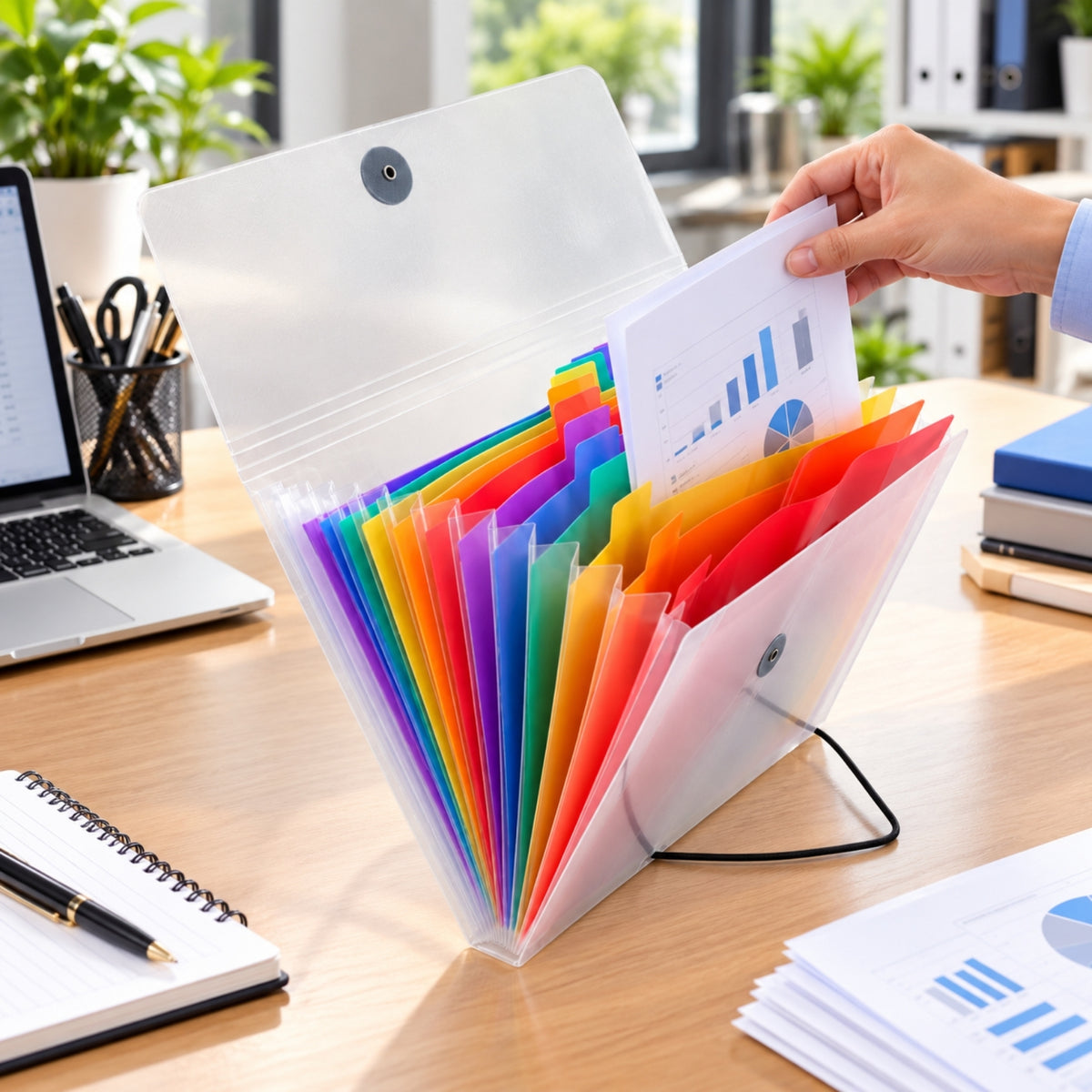 A5 13 Part Rainbow Coloured Tabs Expanding File With Elastic Closure