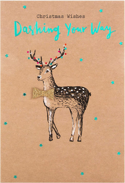 Reindeer with Bow-Tie Design Christmas Card 