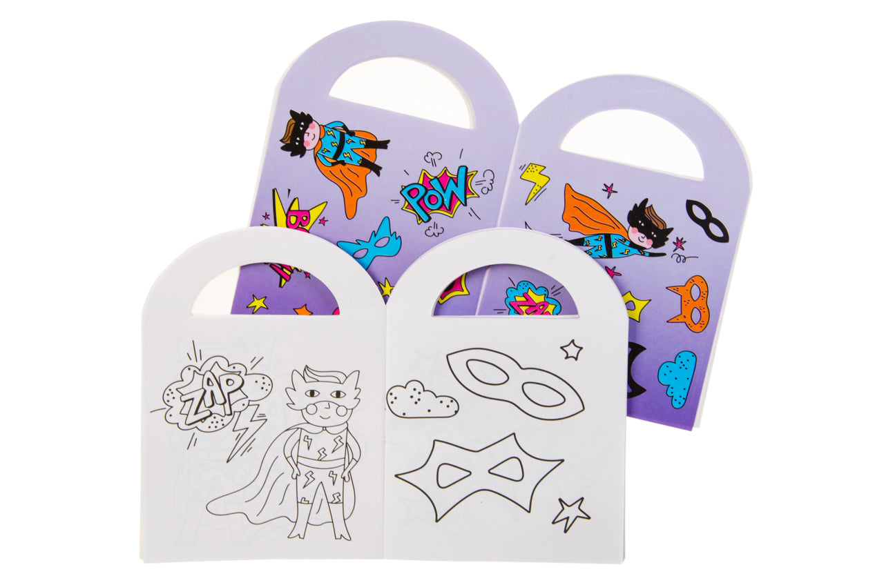 Pack of 48 Superhero Coloring Mini Books with Stickers