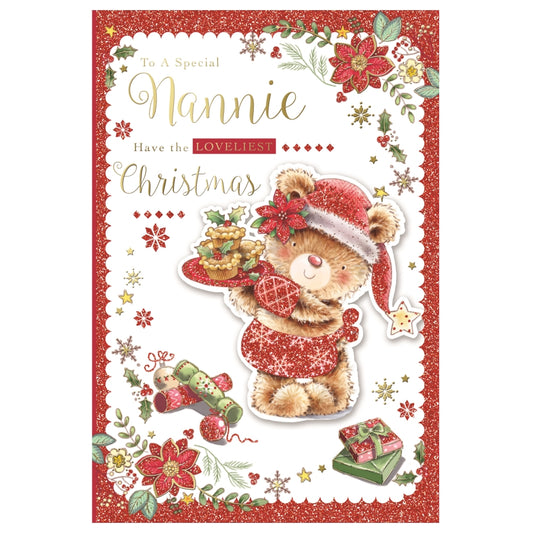 To a Special Nannie Bear Holding Cupcakes Design Christmas Card