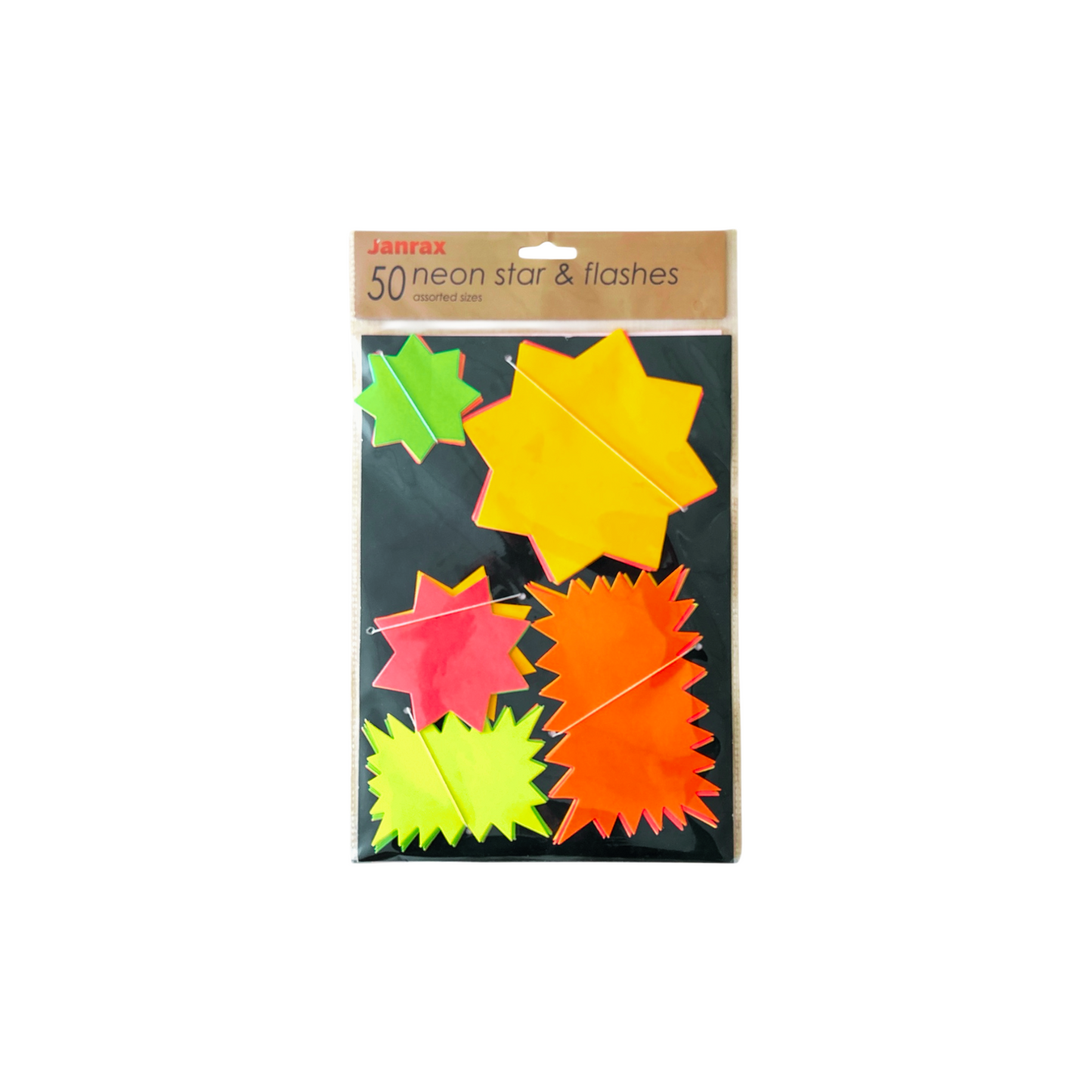Pack of 2400 Assorted Coloured Neon Fluorescent Stars & Flashes in Assorted Size