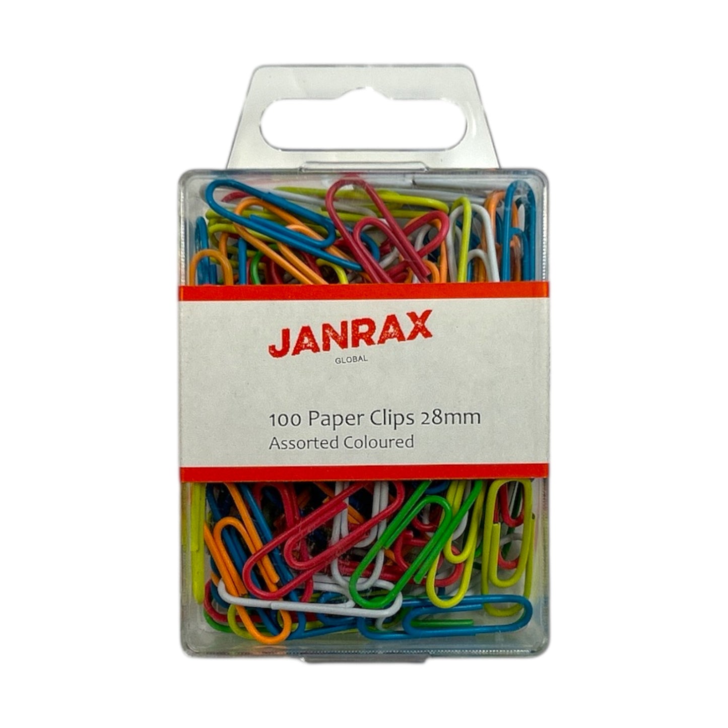 Pack of 100 Assorted Coloured 28mm Paper Clips in Hang Pack