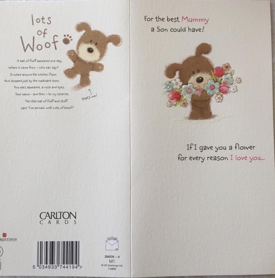 Lots of Woof From Your Son on Mother's Day Card