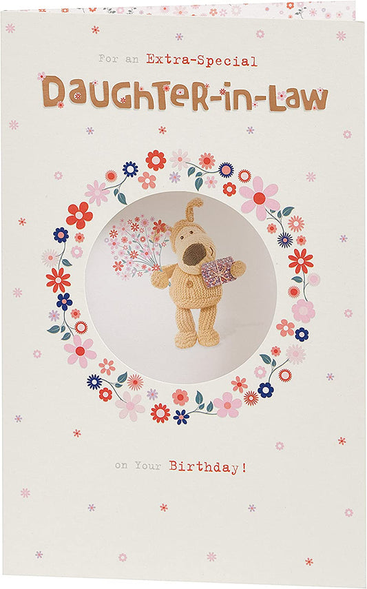 Boofle with Present And Flowers Daughter In Law Birthday Card