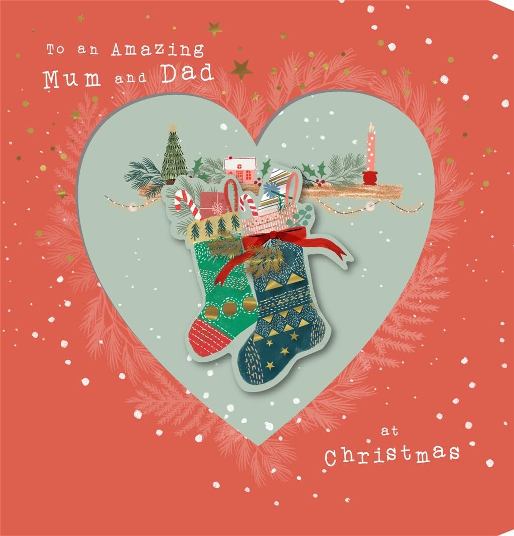 Stockings and Tree Design To An Amazing Mum and Dad Christmas Card