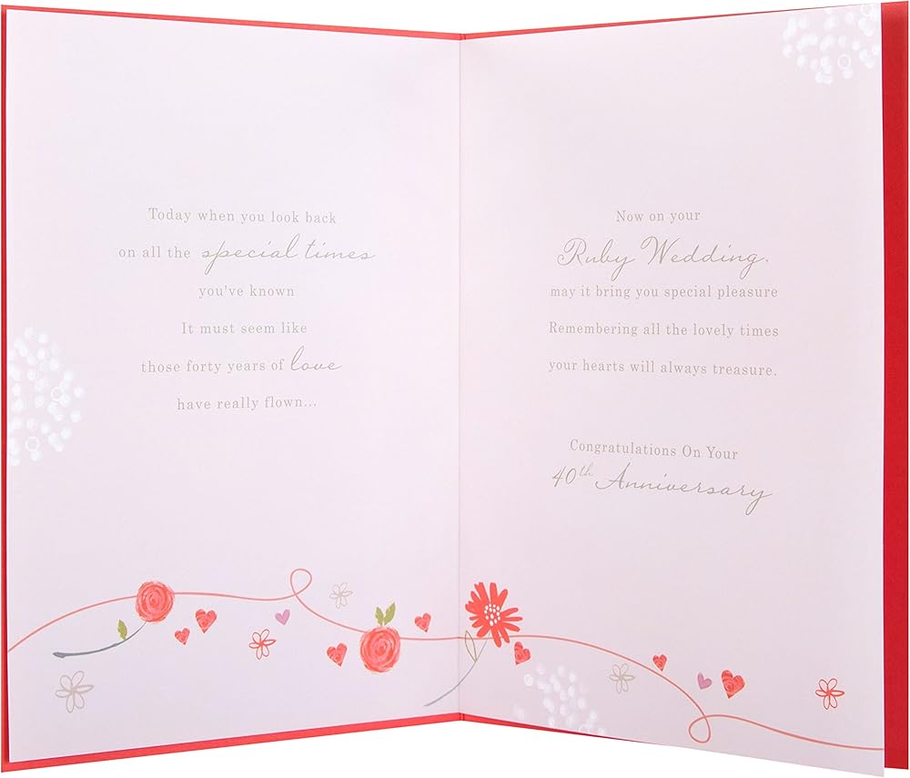 Traditional Design 40 Years Of Love Ruby Anniversary Congratulations Card