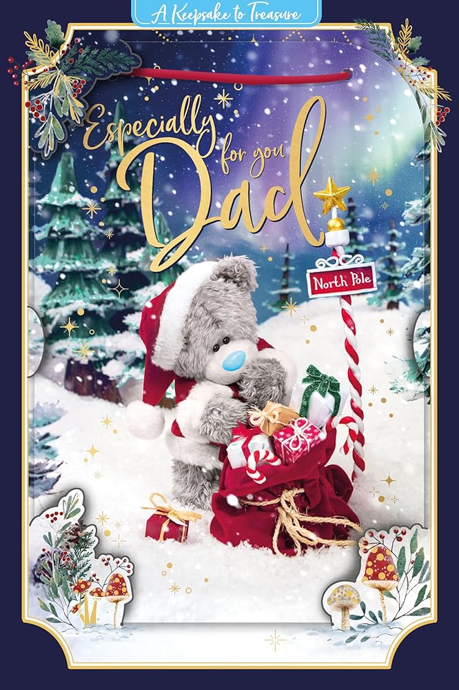 Santa Bear With Sack Dad 3D Christmas Keepsake Card