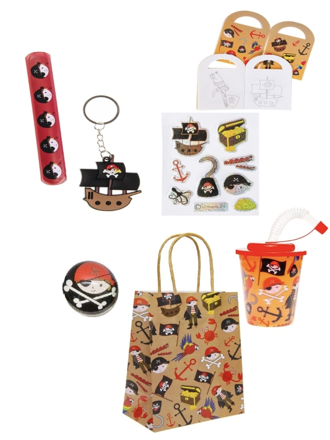 Pack of 20 Pre Filled Pirate Theme Kids Party Favour Bags – Gift Bags with Reusable Cup & Themed Toys