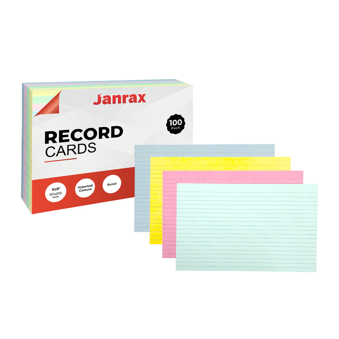 Pack of 1200 Assorted Colour Ruled 8x5" Record Cards – Lined Study Index Cards for Notes, Revision