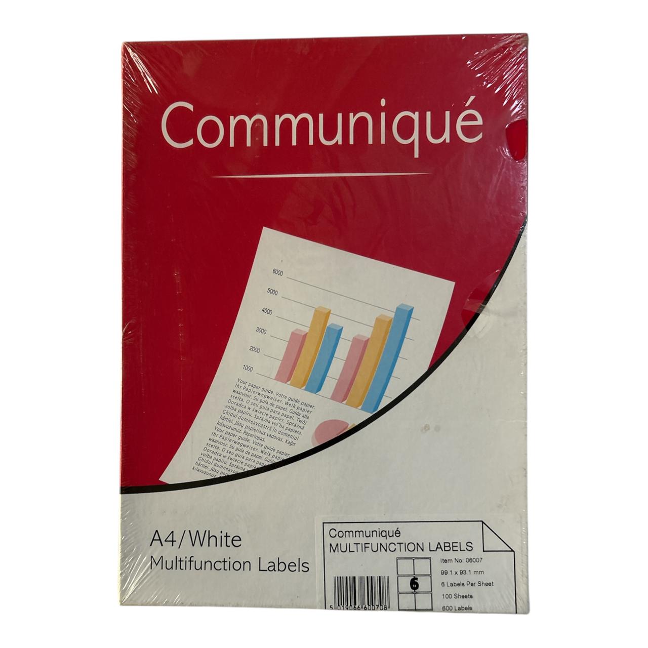 Communique multifunction Self-Adhesive Square Labels 99.1 × 93.1mm – 6 per A4 Sheet (600 Labels)