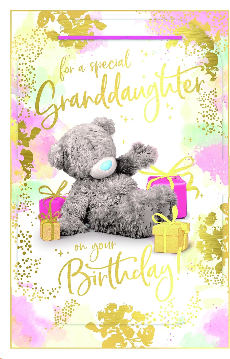 Bear Sitting With Gifts 3D Photo Finish Granddaughter Keepsake Birthday Card