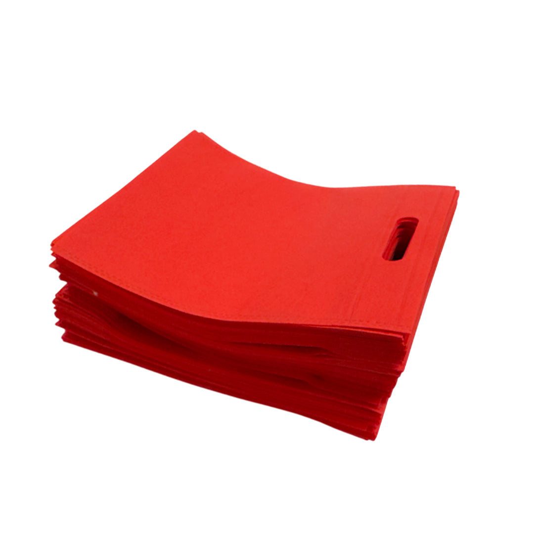 Pack of 100 Red Coloured 30x25cm Non-Woven Patch Handle Bags
