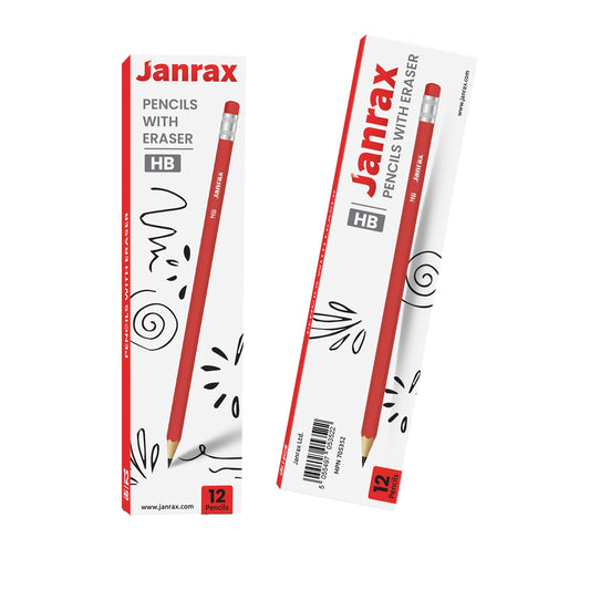 Pack of 12 Janrax HB Pencils with Erasers