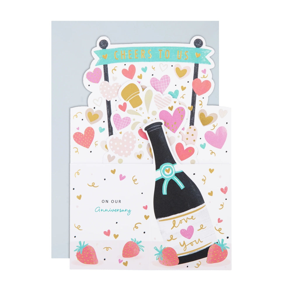 3D Pop-Up Champagne Bottle Design Anniversary Card
