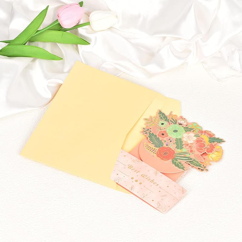 Floral Charm in Pink Vase 3D Pop Up Greeting Card - Mother's Day Birthday Wedding Anniversary