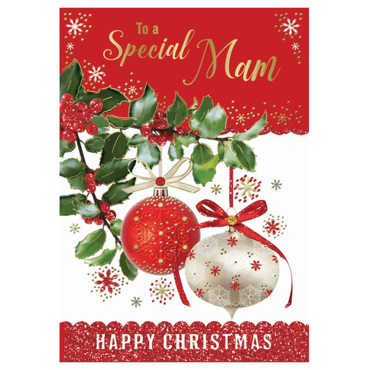 To a Special Mam Decorative Baubles Design Christmas Card