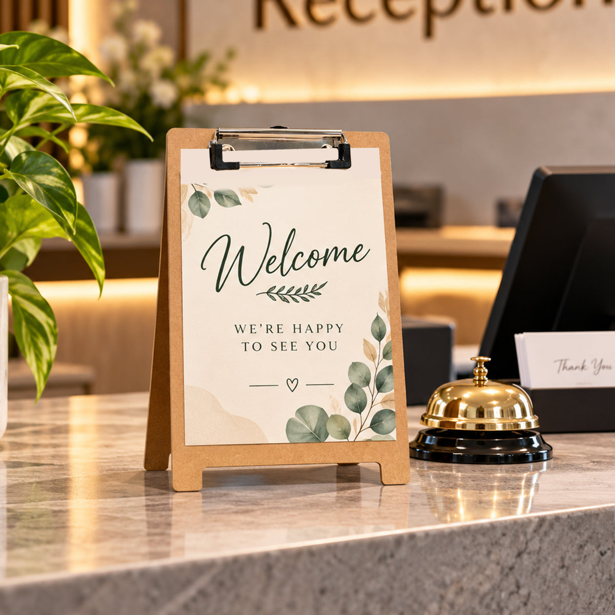 A5 5mm Thick Wooden Stand Folding Menu Clipboard