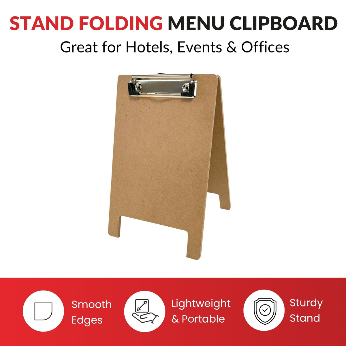 Pack of 6 A5 5mm Thick Wooden Stand Folding Menu Clipboards